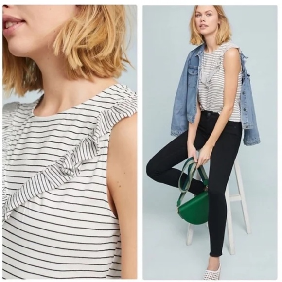 Anthropologie Maeve Striped Ruffle Tank - Picture 1 of 6